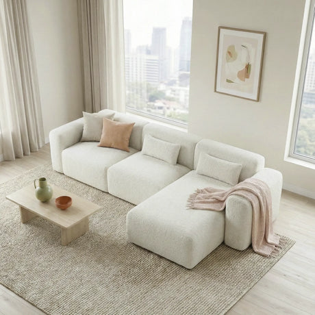 Haledon 3-Piece Sand Boucle Right Sectional Sofa by Ashcroft Furniture at Eve Furniture