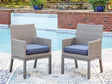 Half Moon Beach Blue/Gray Outdoor Arm Chair with Cushion (Set of 2) by Ashley at Eve Furniture