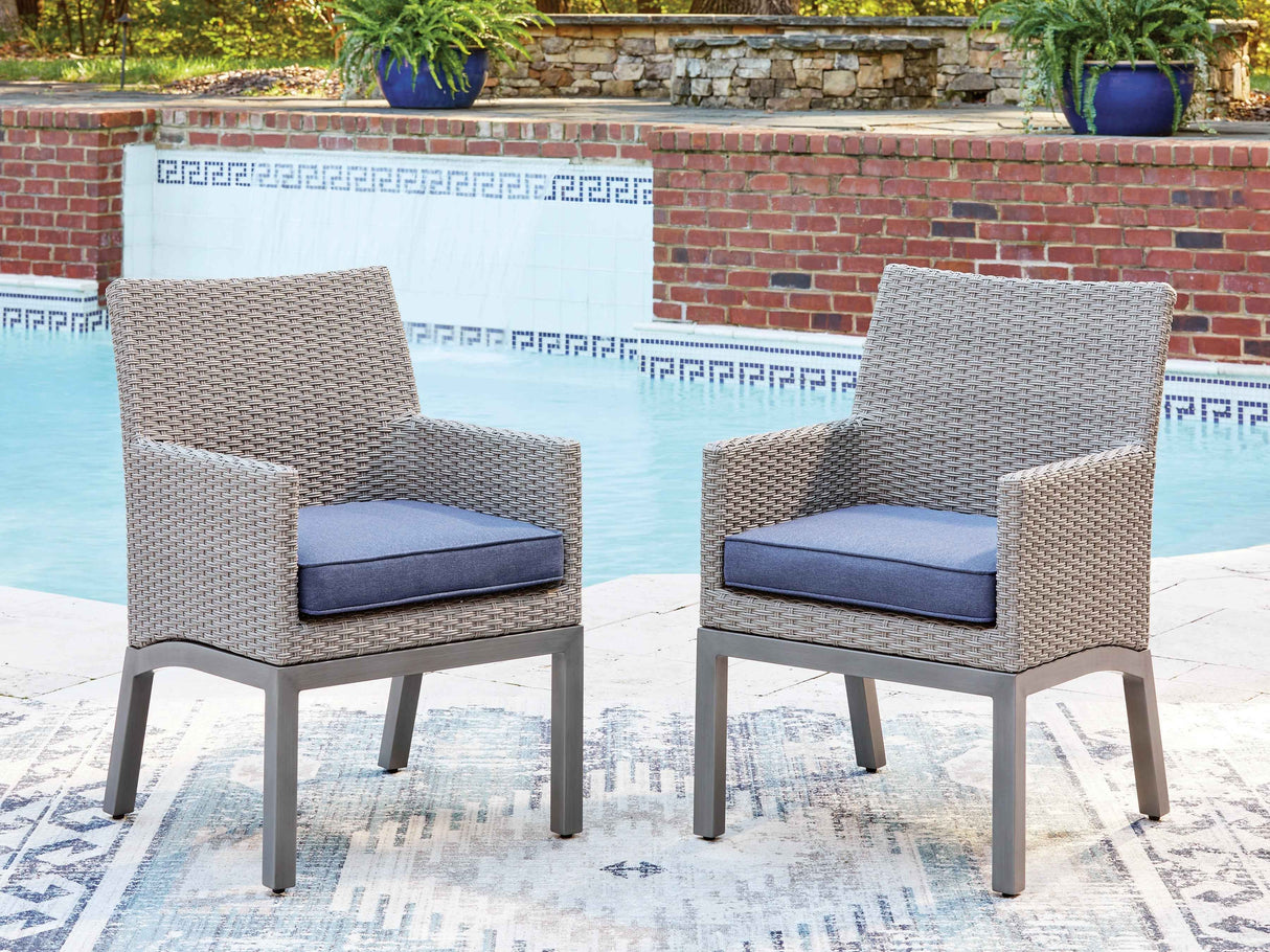 Half Moon Beach Blue/Gray Outdoor Arm Chair with Cushion (Set of 2) by Ashley at Eve Furniture