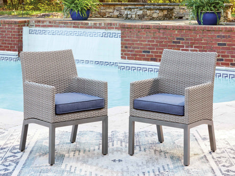 Half Moon Beach Blue/Gray Outdoor Arm Chair with Cushion (Set of 2) by Ashley at Eve Furniture