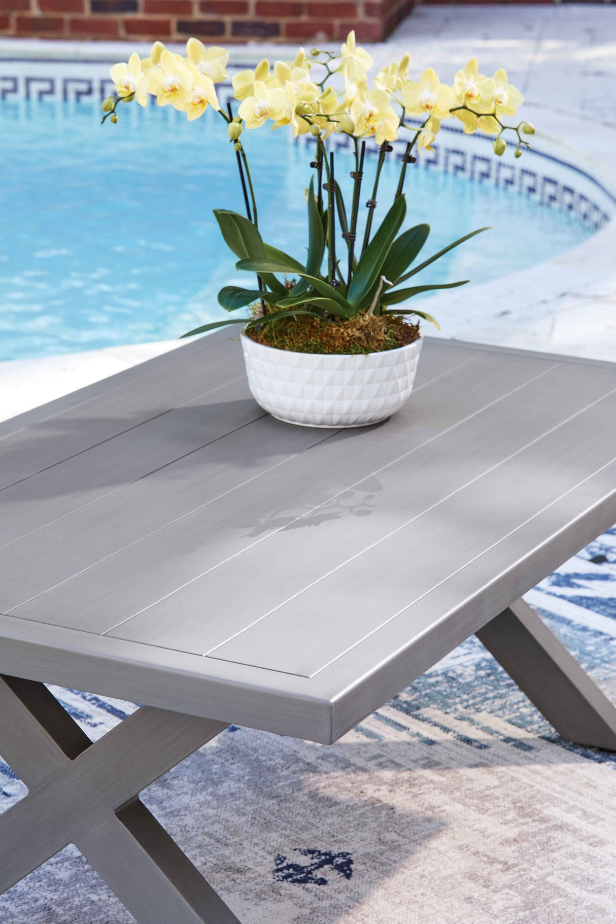 Half Moon Beach Blue/Gray Outdoor Sofa and 2 Chairs with Coffee Tabl by Ashley at Eve Furniture