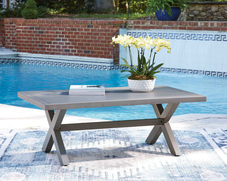 Half Moon Beach Blue/Gray Outdoor Sofa and 2 Chairs with Coffee Tabl by Ashley at Eve Furniture