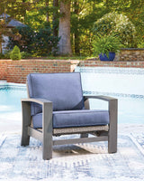 Half Moon Beach Blue/Gray Outdoor Sofa and 2 Chairs with Coffee Tabl by Ashley at Eve Furniture