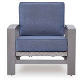 Half Moon Beach Blue/Gray Outdoor Sofa and 2 Chairs with Coffee Tabl by Ashley at Eve Furniture