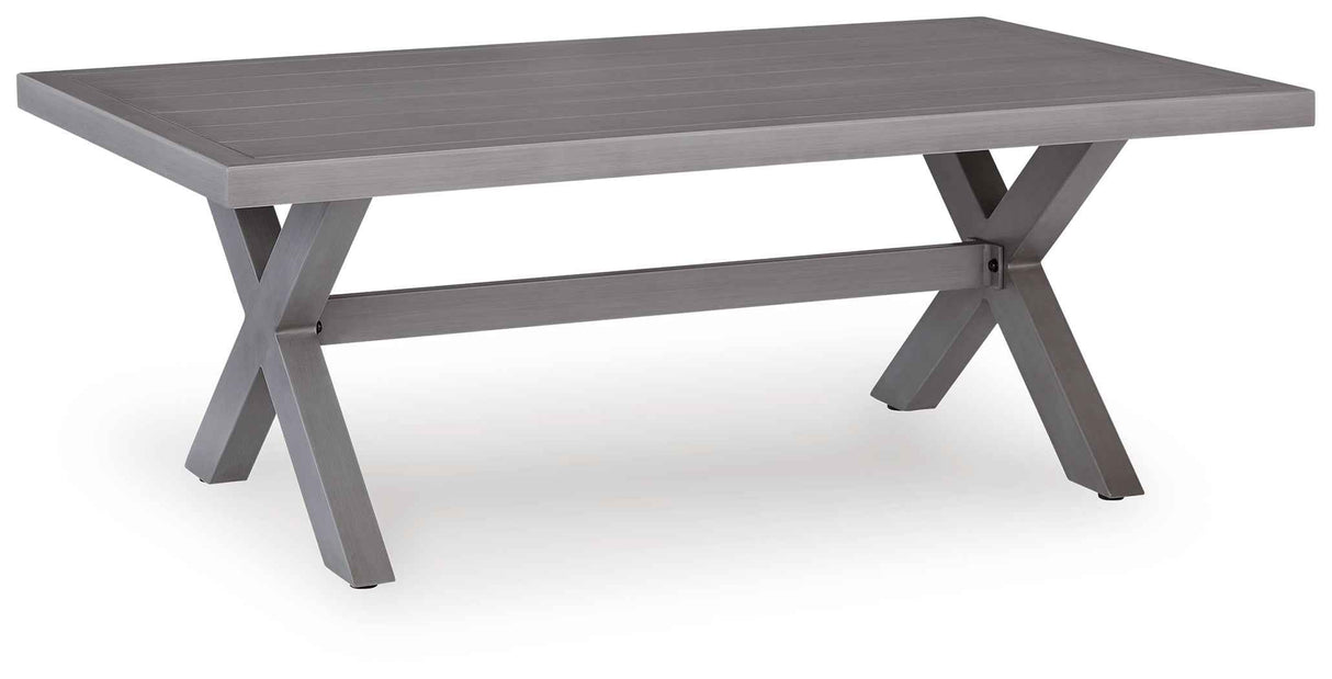 Half Moon Beach Blue/Gray Outdoor Sofa and 2 Chairs with Coffee Tabl by Ashley at Eve Furniture