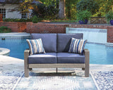 Half Moon Beach Blue/Gray Outdoor Sofa and Loveseat by Ashley at Eve Furniture