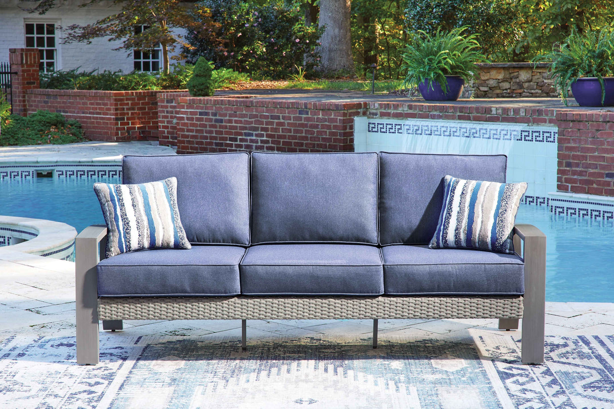 Half Moon Beach Blue/Gray Outdoor Sofa and Loveseat by Ashley at Eve Furniture