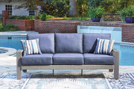Half Moon Beach Blue/Gray Outdoor Sofa and Loveseat by Ashley at Eve Furniture