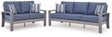 Half Moon Beach Blue/Gray Outdoor Sofa and Loveseat by Ashley at Eve Furniture