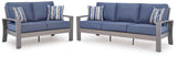 Half Moon Beach Blue/Gray Outdoor Sofa and Loveseat by Ashley at Eve Furniture