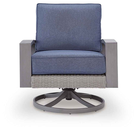 Half Moon Beach Blue/Gray Outdoor Sofa with 2 Lounge Chairs by Ashley at Eve Furniture