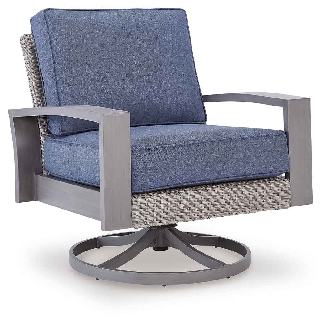 Half Moon Beach Blue/Gray Outdoor Sofa with 2 Lounge Chairs by Ashley at Eve Furniture