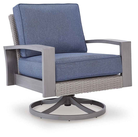 Half Moon Beach Blue/Gray Outdoor Sofa with 2 Lounge Chairs by Ashley at Eve Furniture