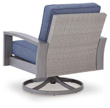 Half Moon Beach Blue/Gray Outdoor Sofa with 2 Lounge Chairs by Ashley at Eve Furniture