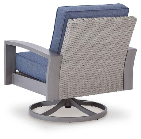 Half Moon Beach Blue/Gray Outdoor Sofa with 2 Lounge Chairs by Ashley at Eve Furniture