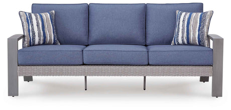 Half Moon Beach Blue/Gray Outdoor Sofa with 2 Lounge Chairs by Ashley at Eve Furniture