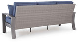 Half Moon Beach Blue/Gray Outdoor Sofa with 2 Lounge Chairs by Ashley at Eve Furniture