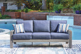 Half Moon Beach Blue/Gray Outdoor Sofa with 2 Lounge Chairs by Ashley at Eve Furniture