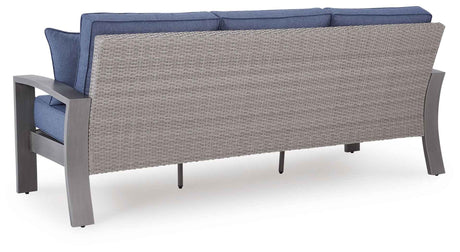 Half Moon Beach Blue/Gray Outdoor Sofa with Cushion by Ashley at Eve Furniture