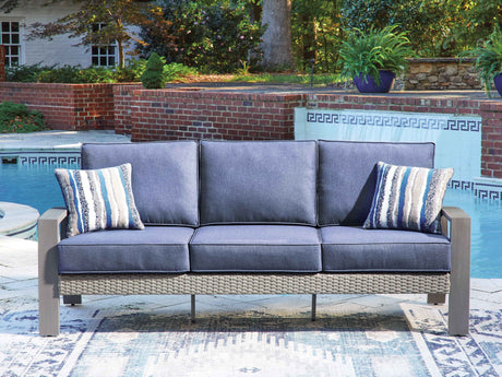 Half Moon Beach Blue/Gray Outdoor Sofa with Cushion by Ashley at Eve Furniture