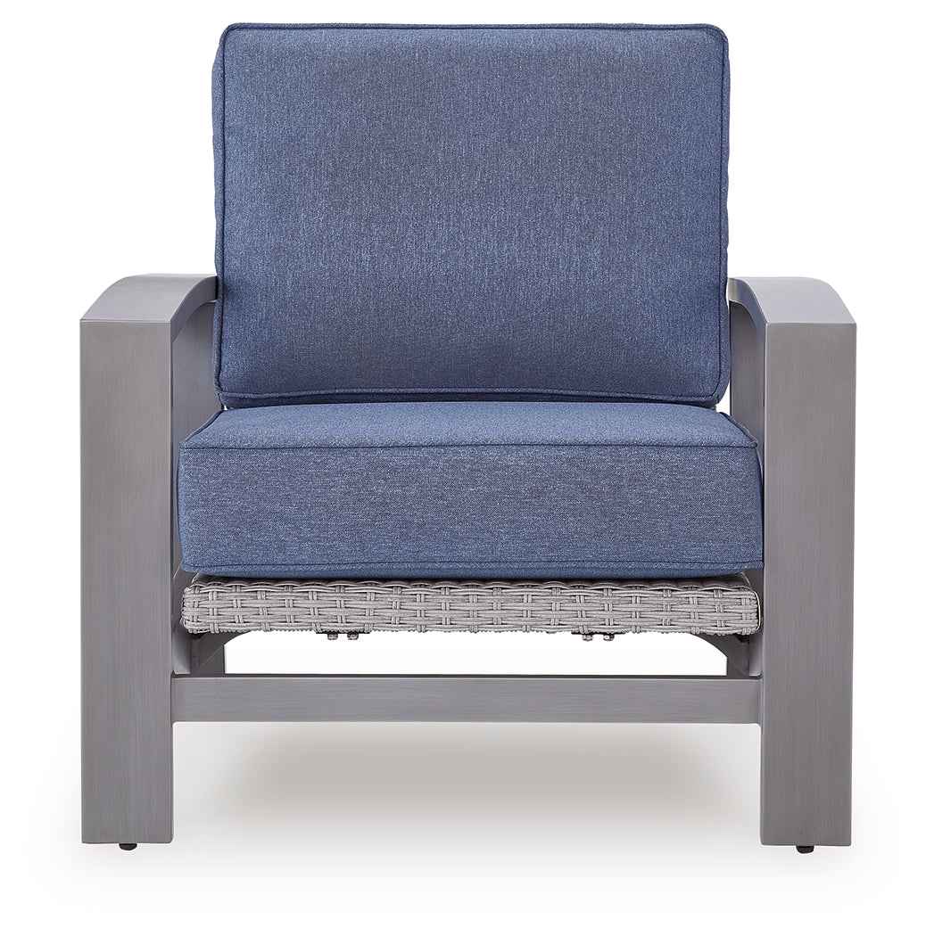 Half Moon Beach Blue/Gray Outdoor Spring Lounge Chair by Ashley at Eve Furniture