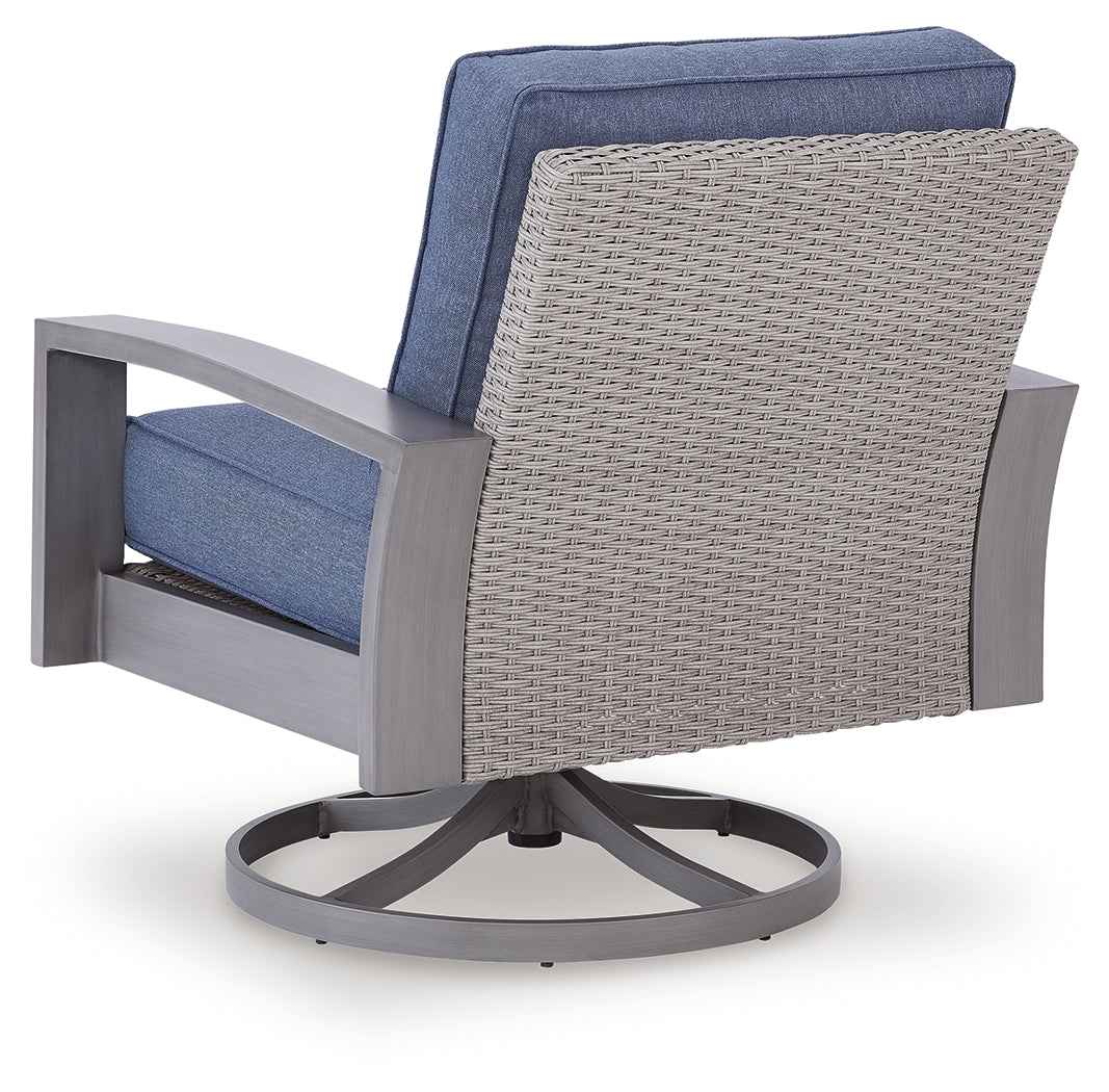 Half Moon Beach Blue/Gray Outdoor Swivel Lounge Chair with Cushion by Ashley at Eve Furniture
