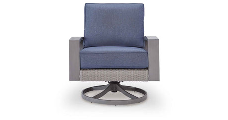 Half Moon Beach Blue/Gray Outdoor Swivel Lounge Chair with Cushion by Ashley at Eve Furniture