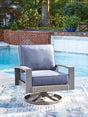 Half Moon Beach Blue/Gray Outdoor Swivel Lounge Chair with Cushion by Ashley at Eve Furniture