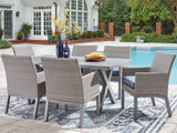 Half Moon Gray Beach Outdoor Dining Table and 6 Armchairs by Ashley at Eve Furniture