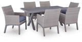 Half Moon Gray Beach Outdoor Dining Table and 6 Armchairs by Ashley at Eve Furniture