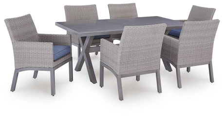 Half Moon Gray Beach Outdoor Dining Table and 6 Armchairs by Ashley at Eve Furniture