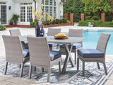 Half Moon Gray Beach Outdoor Dining Table and 6 Chairs by Ashley at Eve Furniture