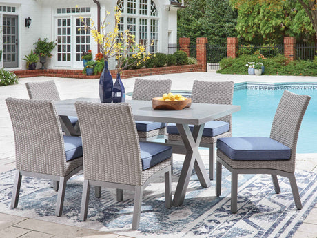 Half Moon Gray Beach Outdoor Dining Table and 6 Chairs by Ashley at Eve Furniture