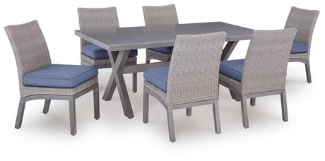 Half Moon Gray Beach Outdoor Dining Table and 6 Chairs by Ashley at Eve Furniture