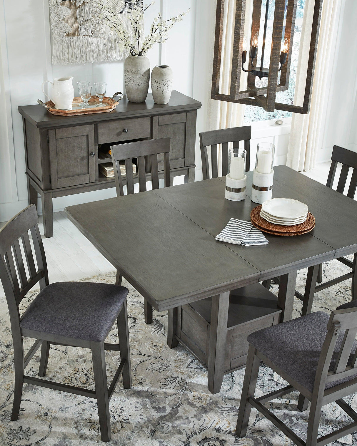 Hallanden Two-tone Gray Counter Height Set by Ashley at Eve Furniture
