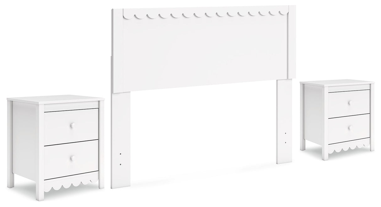 Hallityn Full Panel Headboard with 2 Nightstands in White