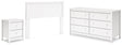 Hallityn Full Panel Headboard with Dresser and Nightstand in White by Ashley at Eve Furniture