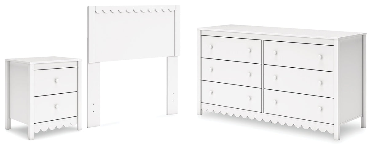 Hallityn Twin Panel Headboard with Dresser and Nightstand in White