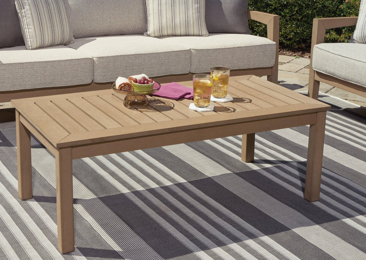 Hallow Creek Driftwood Outdoor Coffee Table by Ashley at Eve Furniture