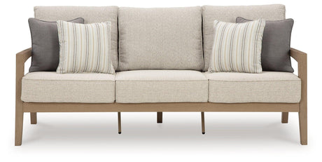 Hallow Creek Driftwood Outdoor Sofa with Cushion by Ashley at Eve Furniture