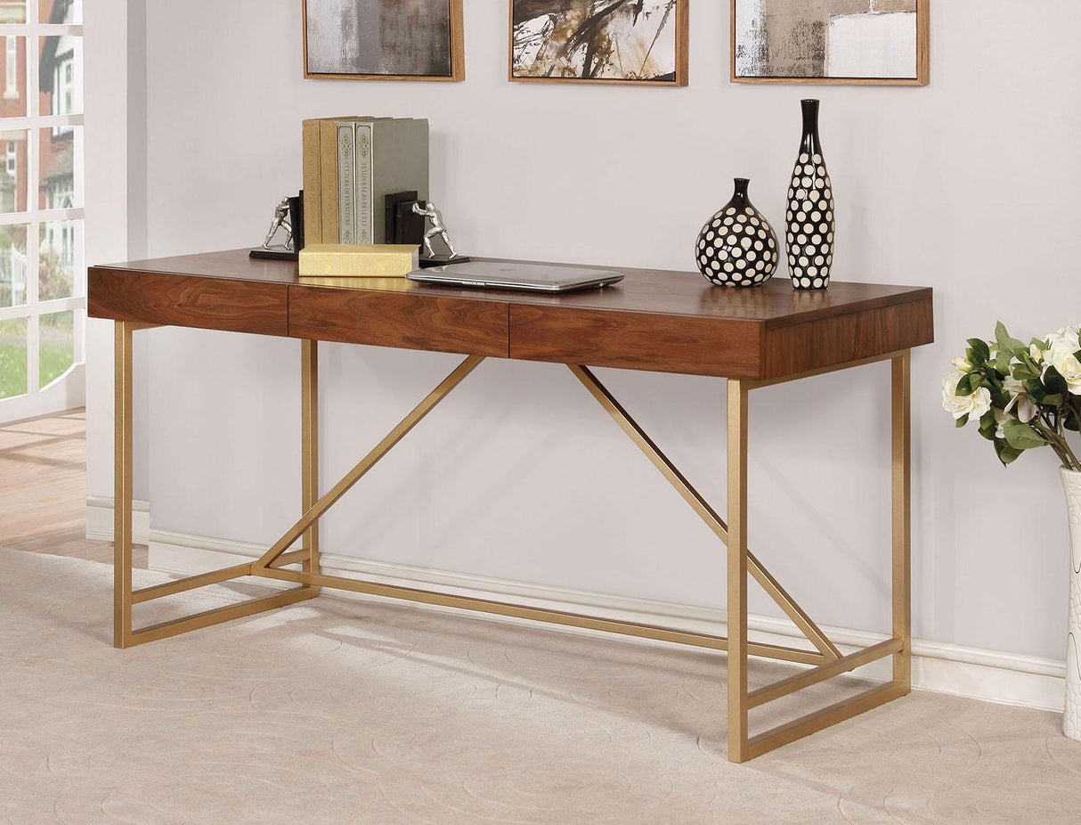 Halstein Light Walnut/Gold Desk by Furniture of America at Eve Furniture
