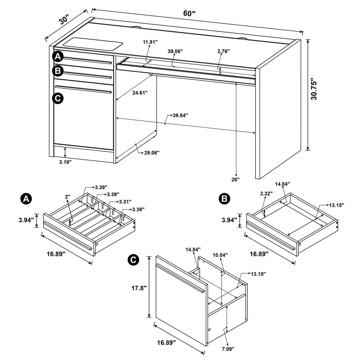 Halston Cappuccino 3-Drawer Connect-it Office Desk