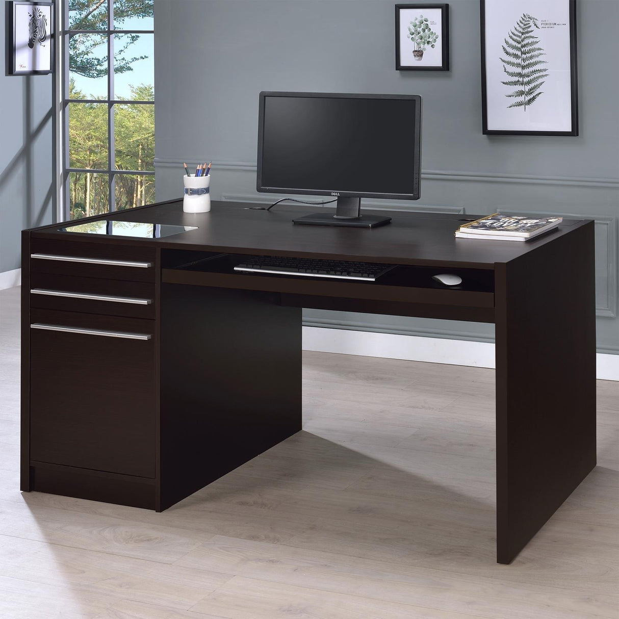 Halston Cappuccino 3-Drawer Connect-it Office Desk by Coaster at Eve Furniture