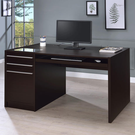Halston Cappuccino 3-Drawer Connect-it Office Desk by Coaster at Eve Furniture