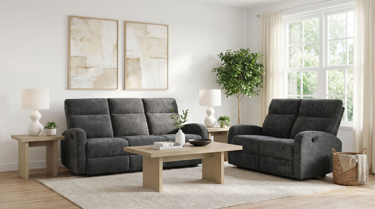 Hamilton 2-piece Chenille Manual Reclining Sofa Set Charcoal Grey by Coaster at Eve Furniture
