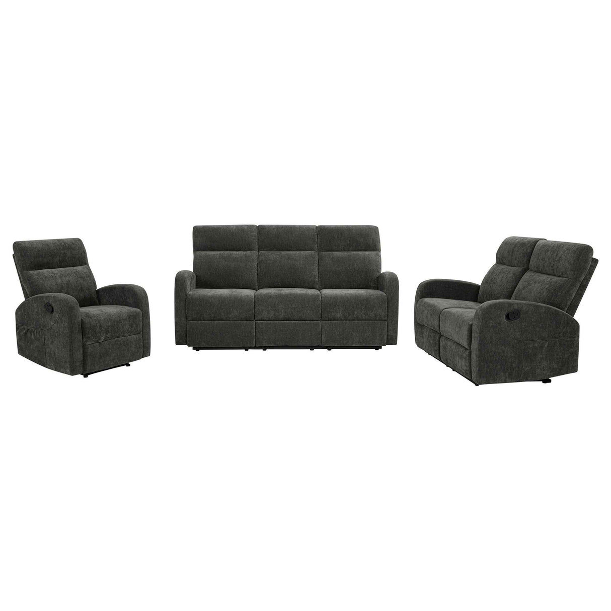 Hamilton 3-piece Chenille Manual Reclining Sofa Set Charcoal Grey by Coaster at Eve Furniture