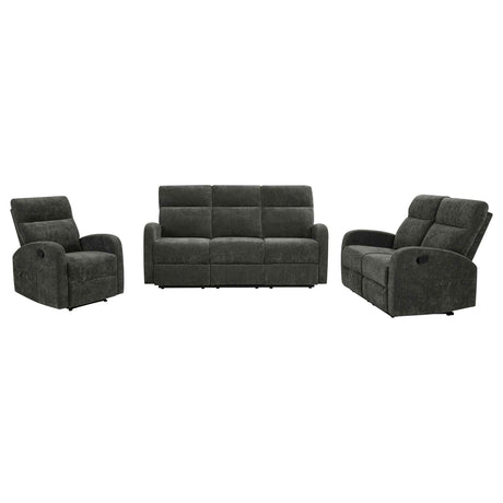 Hamilton 3-piece Chenille Manual Reclining Sofa Set Charcoal Grey by Coaster at Eve Furniture