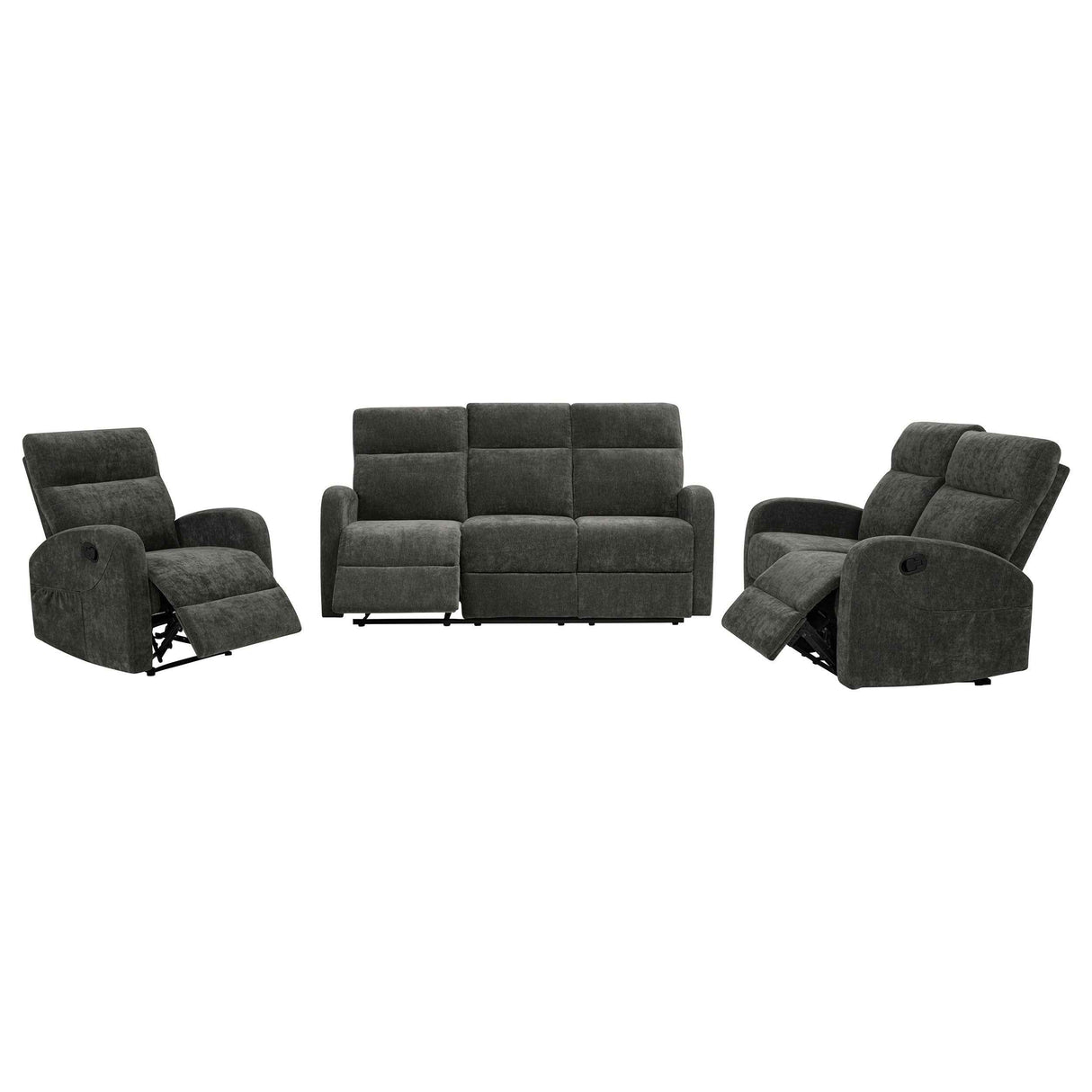 Hamilton 3-piece Chenille Manual Reclining Sofa Set Charcoal Grey by Coaster at Eve Furniture