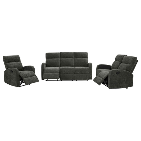 Hamilton 3-piece Chenille Manual Reclining Sofa Set Charcoal Grey by Coaster at Eve Furniture