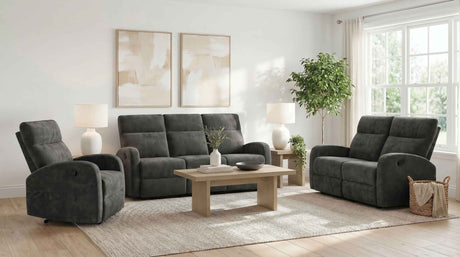 Hamilton 3-piece Chenille Manual Reclining Sofa Set Charcoal Grey by Coaster at Eve Furniture